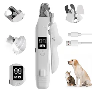 2-in-1 rechargeable dog and cat nail scissors and paw trimmer, suitable for the claws of small, medium and large pets. Equipped with 2 LED lights and a battery indicator light. An ultra-quiet grinding device specially designed for puppies and kittens.