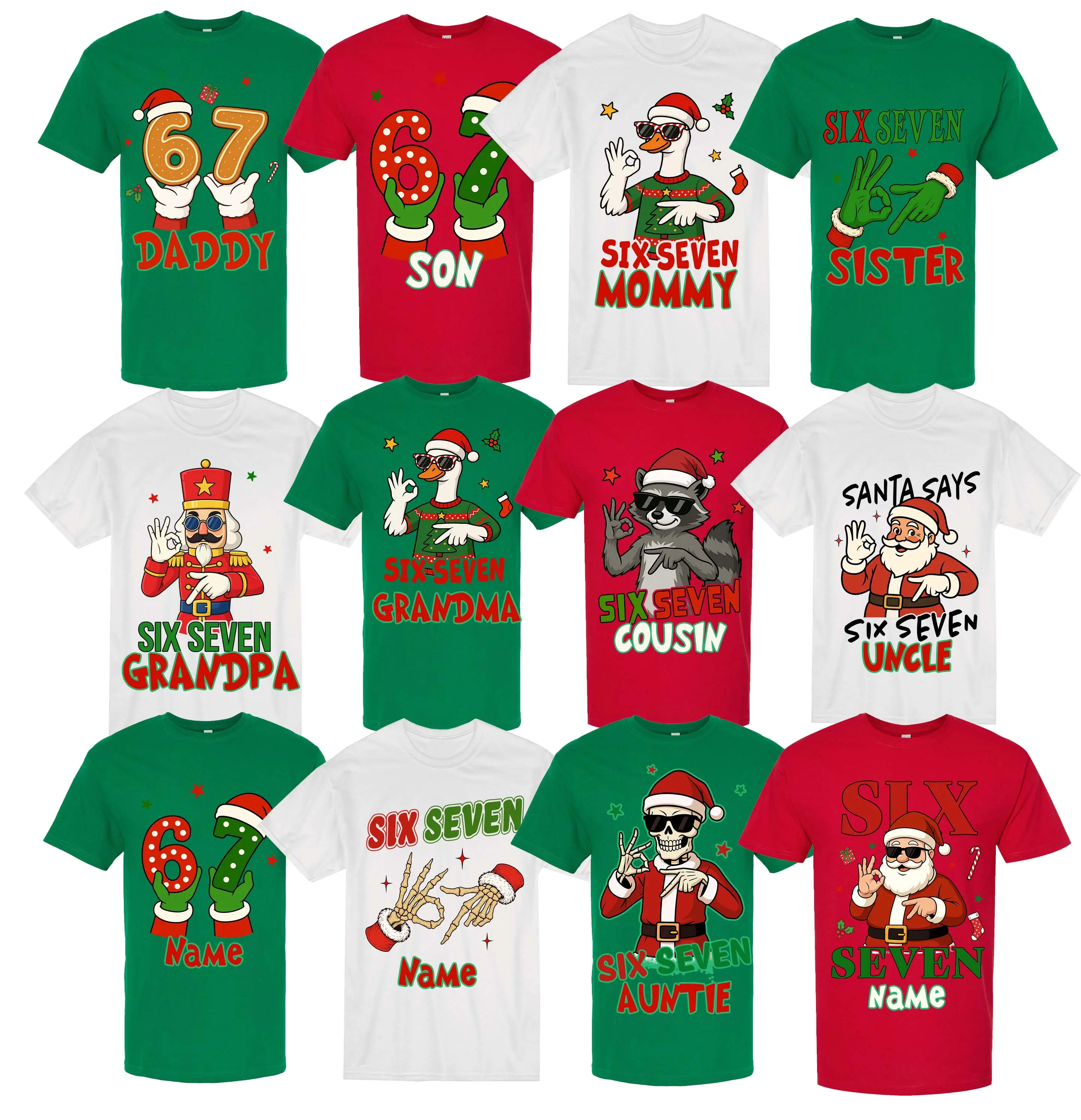 67 Meme Family Christmas Shirts 2025 Six Seven Matching Holiday Tees Custom Name Gifts for Family Reunion