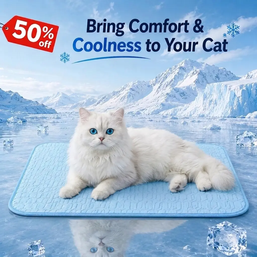 Ice Silk Cat Cooling Mat (Blue) - Washable Breathable Summer Pad for Indoor Cats & Kittens, Gel-Free Claw-Proof Pet Sleeping Liner for Cat Tree, Window Sill & Crate (M: 24.4"x19.7" / L: 27.5"x21.6")