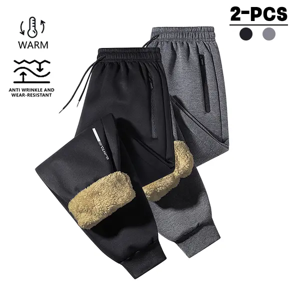 Men’s 2-Piece Winter Polyester Fleece-Lined Jogger Set, Mid Waist Loose Fit Sweatpants, Casual Street Style with Letter Prints, Stylish Simple Design for Indoor Home Wear & Outdoor Sports, Joggers Men's Pants, Two-Piece Set Men's Pants