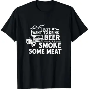 100% Cotton BBQ Smoking Pitmaster Drink Beer Smoke Meat T-Shirt