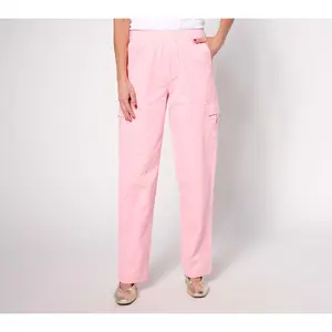 Denim & Co. Petite EasyWear Twill Pull-On Cargo Straight Leg Pants