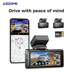 AZDOME M580 3 Channel Dash Cam Front Rear& Inside 3 Cameras, 4" Touch Screen Built-in WiFi GPS Free 64GB Card 24H park monitor 3-Lens Car DVR with Loop Recording Wide Angle Full HD