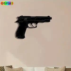 1pc Pistol Metal Wall Art,Pistol Statue Mural, Ideal Gift for Halloween, Fathers Day, Weapon Decor Enthusiasts, Weather-Resistant Metal Wall Decor Wall Sculptures, Perfect for Garage Wall & Garden Fence, Bold Industrial Decor, Artistic Decoration