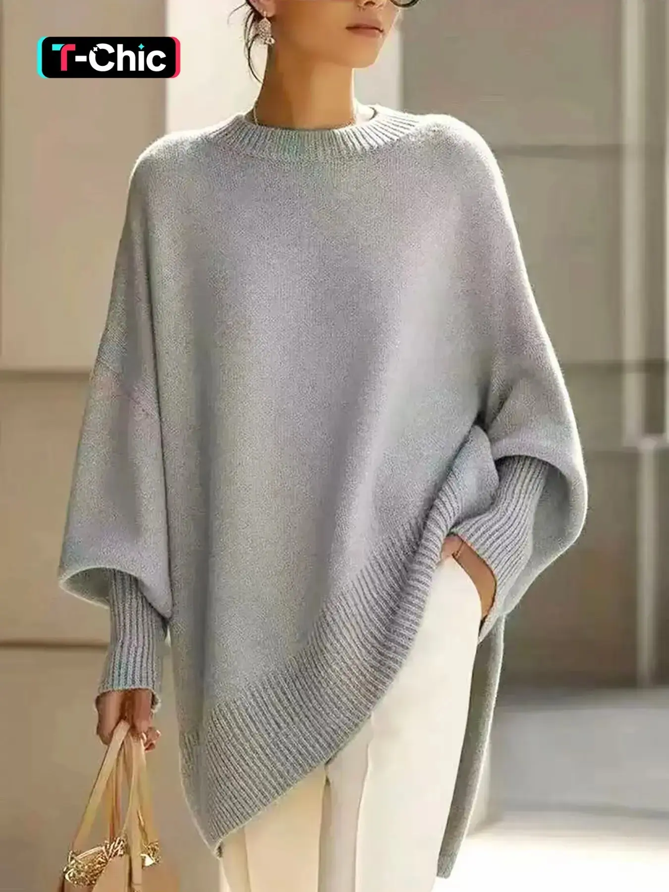 Relaxed Round Neck Long Sleeve Pullover Knit Sweater, Loose Oversized Casual Simple Basic Minimalist Versatile Lazy Style, Lightweight Pure Color Woolen Top, Elegant Comfortable Knitted Shirt, Womenswear Knitwear