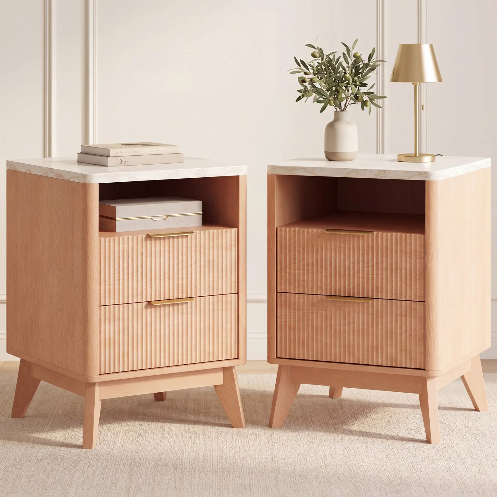 Sweetcrispy 18in White Oak LED Nightstand - Narrow Wooden Bedside Table with Storage Compartment, Stylish Indoor Home Furniture Decor