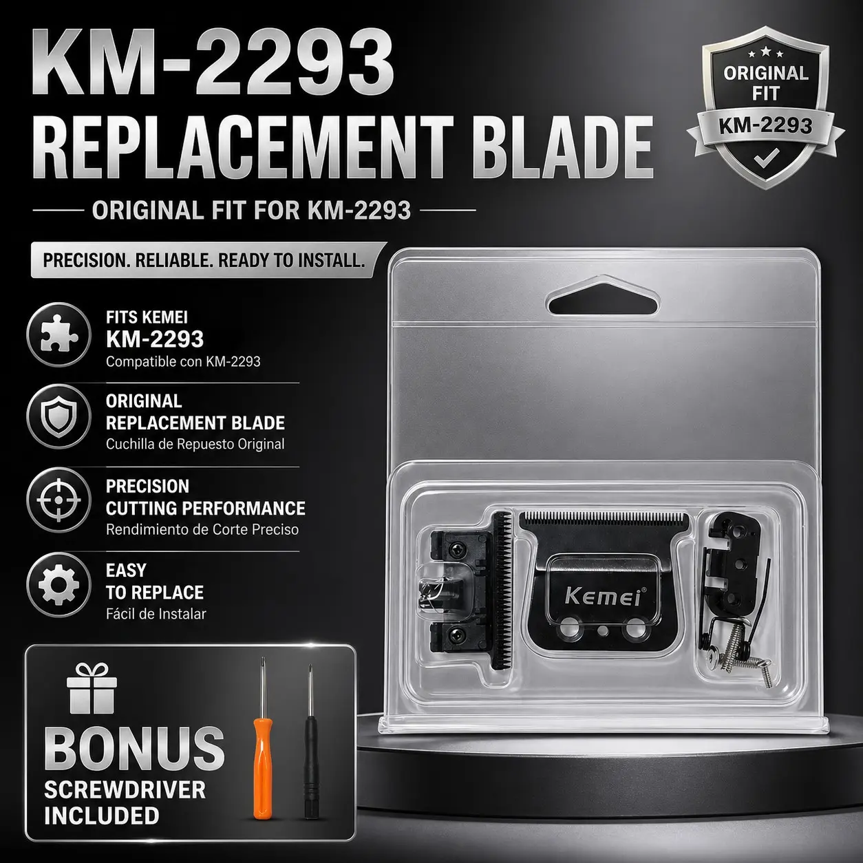 Kemei Km-2293 Beard Trimmer Clipper Blades Replacement Blade, Original Fit Replacement Blade with Two Screwdrivers, Easy to Replace, Easy to Install, Reliable, Precision, Convenient Accessory