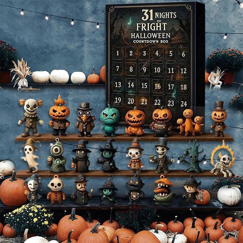 7/15/31 Nights of Fright Halloween Countdown Box 2025 - Halloween Spooky Advent Calendar Gift Set with Collectible Horror Figurines, Scary Ornaments & Party Decor for Adults, Teens, Haunted House Fans