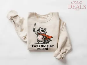 Twas The Tism Mlord Raccoon Comfort Colors Shirt, Funny Autism Meme Tee, Sarcastic Humor Graphic T-Shirt, Cute Oversized Gift Shirts