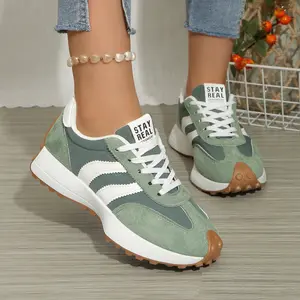 OFIREND Women's Sage Green Retro Runner Sneakers - Suede Accent Lace-Up Women's Shoes with Non-Slip Sole, Closed-Toe Flat-Bottomed Flexible Casual Trainers for Everyday Style