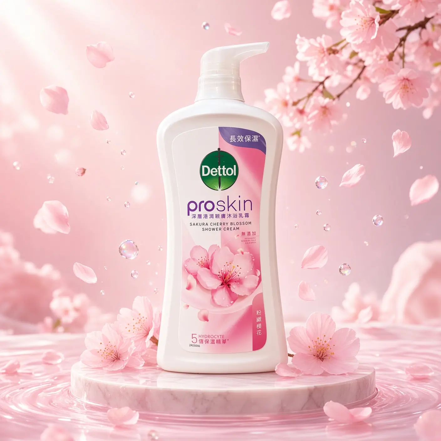 Dettol ProSkin Anti-Bacterial Body Wash & Shower Gel Sukura Cherry Blossom Scent 900ml Large Bottle for Gentle Cleansing of Sensitive Skin Body Care Daily