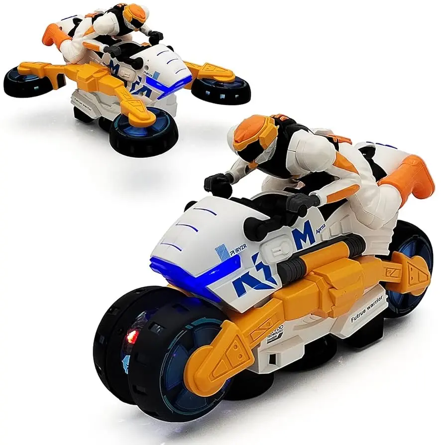 Auto-rotating motorcycle with lights and music