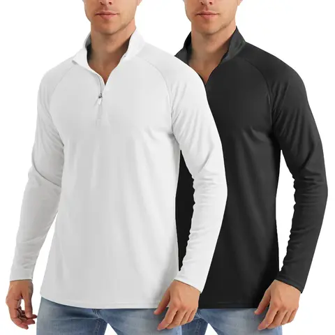 MAGCOMSEN Men's 2/3 Pack 1/4 Zip Neck Quick Dry Polyester Shirts - UPF 50+, Lightweight Long Sleeve, 4-Way Stretch & Scratch Resistant Activewear for Bikers, Hiking, Fall Outdoor Use, Biking