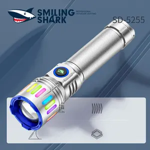 【SD-5255】Smilingshark multifunctional flashlight: telescopic zoom, color light emitting display in the night, large -capacity battery life, fast charging, flashlight meets your daily life needs!