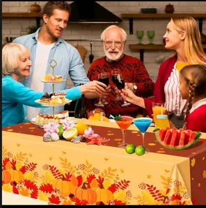 Thanksgiving Tablecloth 2 Pack 52x87 Fall Leaves & Floral Autumn Decor for Dinners and Gatherings Festive Fall Theme