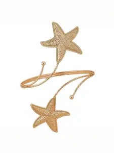 Gold Double Starfish Open Cuff Arm Bracelet, Boho Beach Starfish Upper Arm Cuff for Women Jewellery, Pretty Bracelet