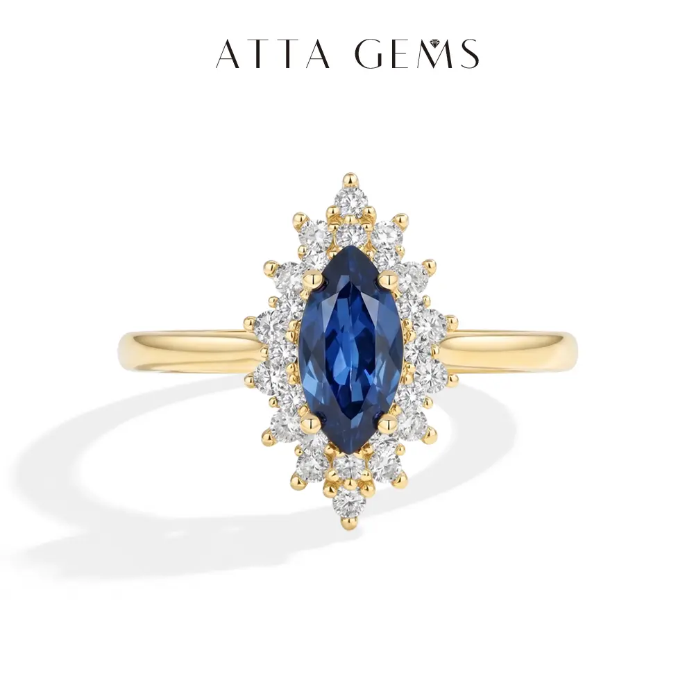 ATTAGEMS Ring for Women, a Beautiful 925 Sterling Silver Marquise Cut Fashion Engagement Band with D Color VVS1 Lab-Created Sapphire, Beautiful Rings