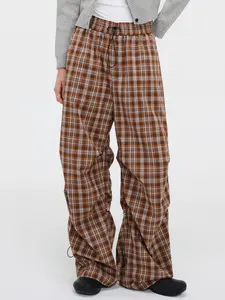 PCLP  Plaid Parachute Pants  Oversized Straight Leg Cargo Joggers – Vintage Streetwear Style