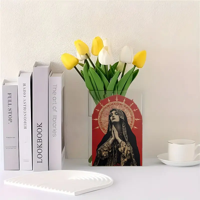 1pc Acrylic Flower Vase, Transparent Religious Art Book-Shaped Acrylic Vase for Home Decor, Perfect Home Decoration for Spring and Summer，Unique Modern Cute Aesthetic Cool Book-Style Vase For Bookshelf，Perfect Decor for Bedroom, Office, and Living Room