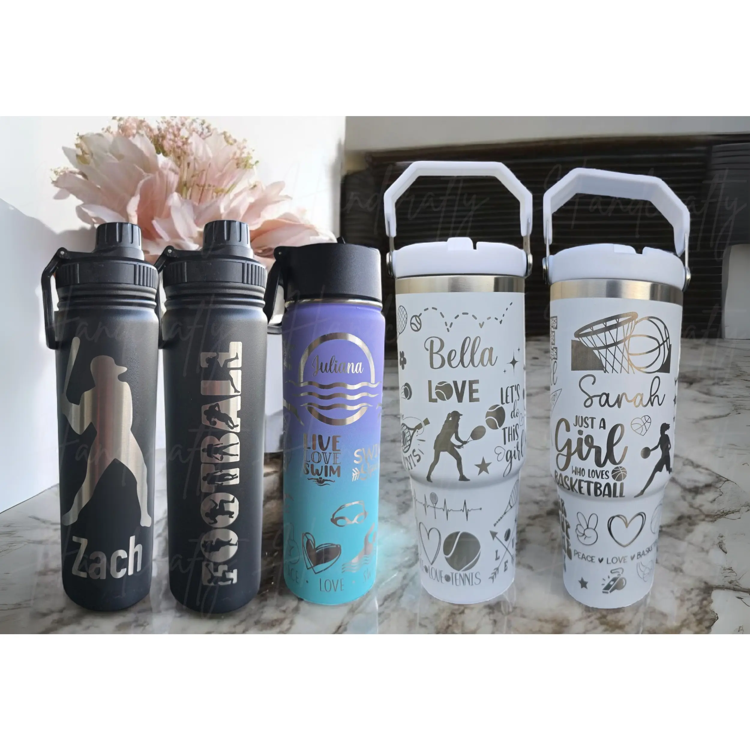 Personalized laser engraved Tennis, basketball, baseball, swimming or football insulated tumbler, coach insulated stainless steel tumbler cup