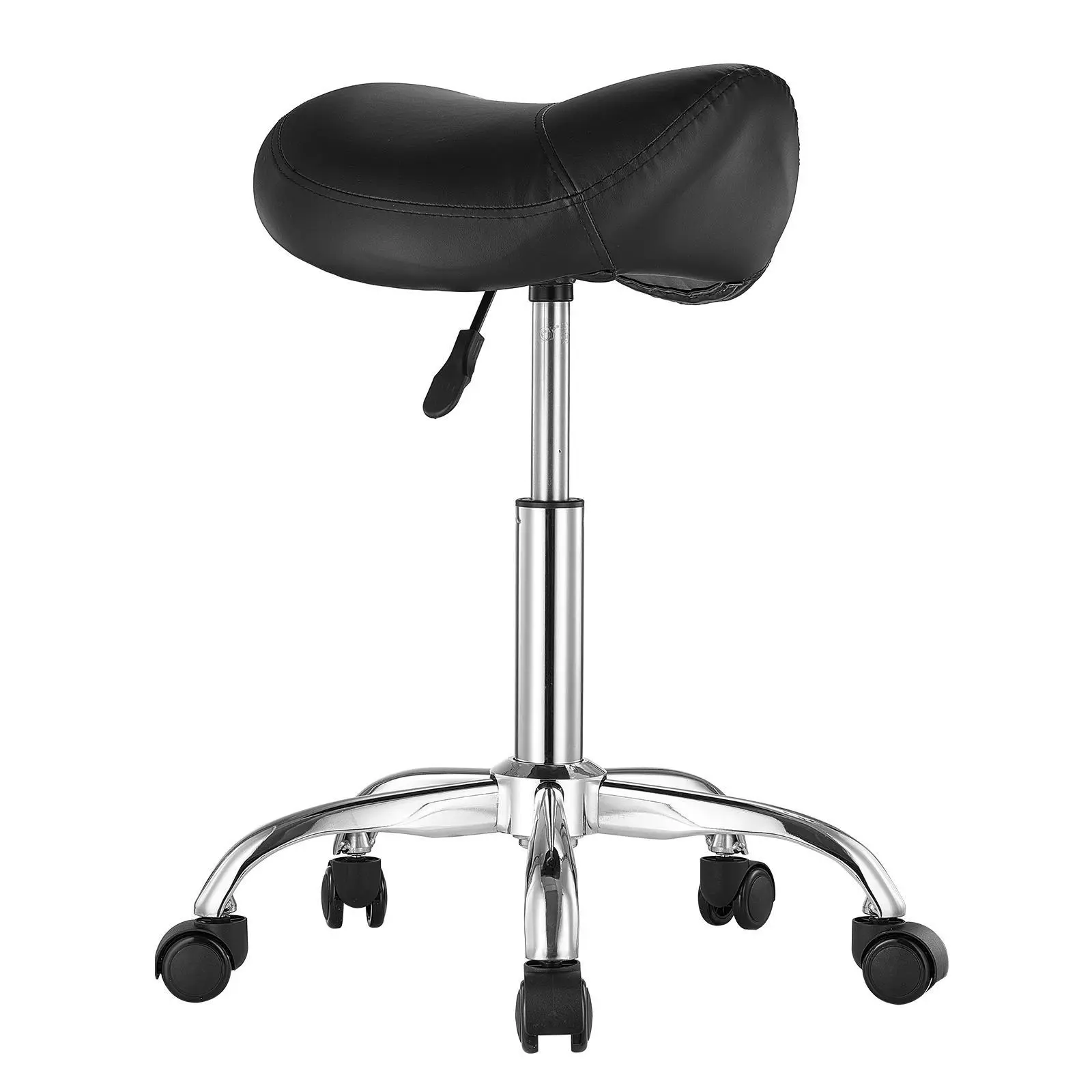 【Backtoschool】VEVOR Saddle Stool with Wheels, 450 LBS Weight Capacity Ergonomic Rolling Stool, Height Adjustable Thickened PU Leather Swivel Saddle Chair for Salon, Spa, Massage, Tattoo, Clinic, Black