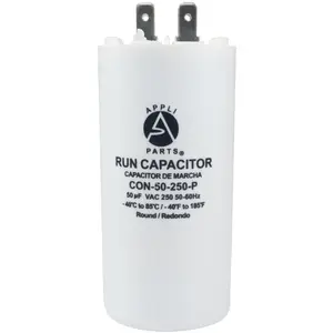 Appli Parts Run Capacitor for electric motors 50 Mfd uF (microfarads) 250VAC Plastic Case with terminals CBB60 Round Universal fit water pumps and others 4-1/4 in High 1-3/4 in Wide CON-50-250-P