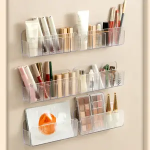 Wall-Mounted Cosmetic Organizer, Transparent Acrylic Storage Box, No-Drill Wall Mount, Tenant-Friendly Bathroom Shelf, Remote-Controlled Design