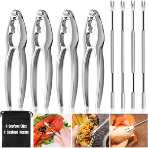8 count Lobster Crackers and Picks Set, Crab  Cracker Tools, Stainless Steel Seafood Crackers & Forks Nut Cracker Set for Eating Stake Support