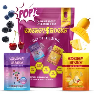 Energy Rocks – Popping Energy Candy! – Fast Acting Focus Boost with Caffeine & L-Theanine – No Water Needed – Cherry Berry & Pineapple Mango Flavors – Low Sugar – Instant Clean Energy – Absorbs Through Tongue – Backed by Science
