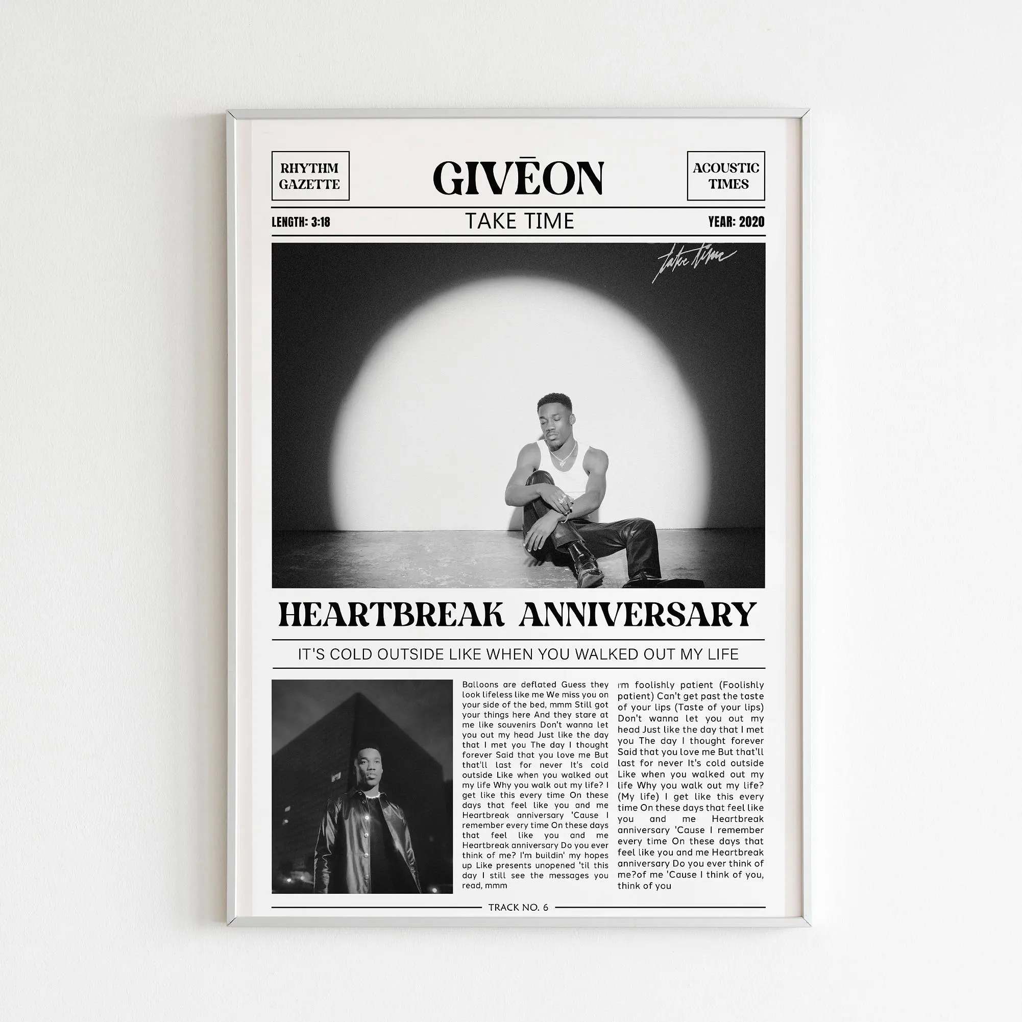 Giveon Retro Newspaper Print / Heartbreak Anniversary Poster No Frame / Lyrics Print / Take Time Poster /  Music Gift/ Fans Gift