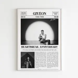 Giveon Retro Newspaper Print / Heartbreak Anniversary Poster No Frame / Lyrics Print / Take Time Poster /  Music Gift/ Fans Gift