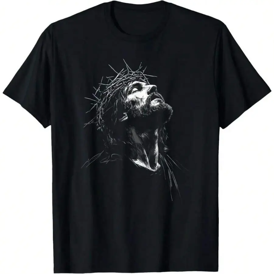 100%  Christian Easter Jesus T-Shirt - Crown Of Thorns Sketch Graphic Tee, Ideal Gift For Believers, Easter Sunday & Church Outfits PLK0120 Golf Gift T-Shirt For Men And Women