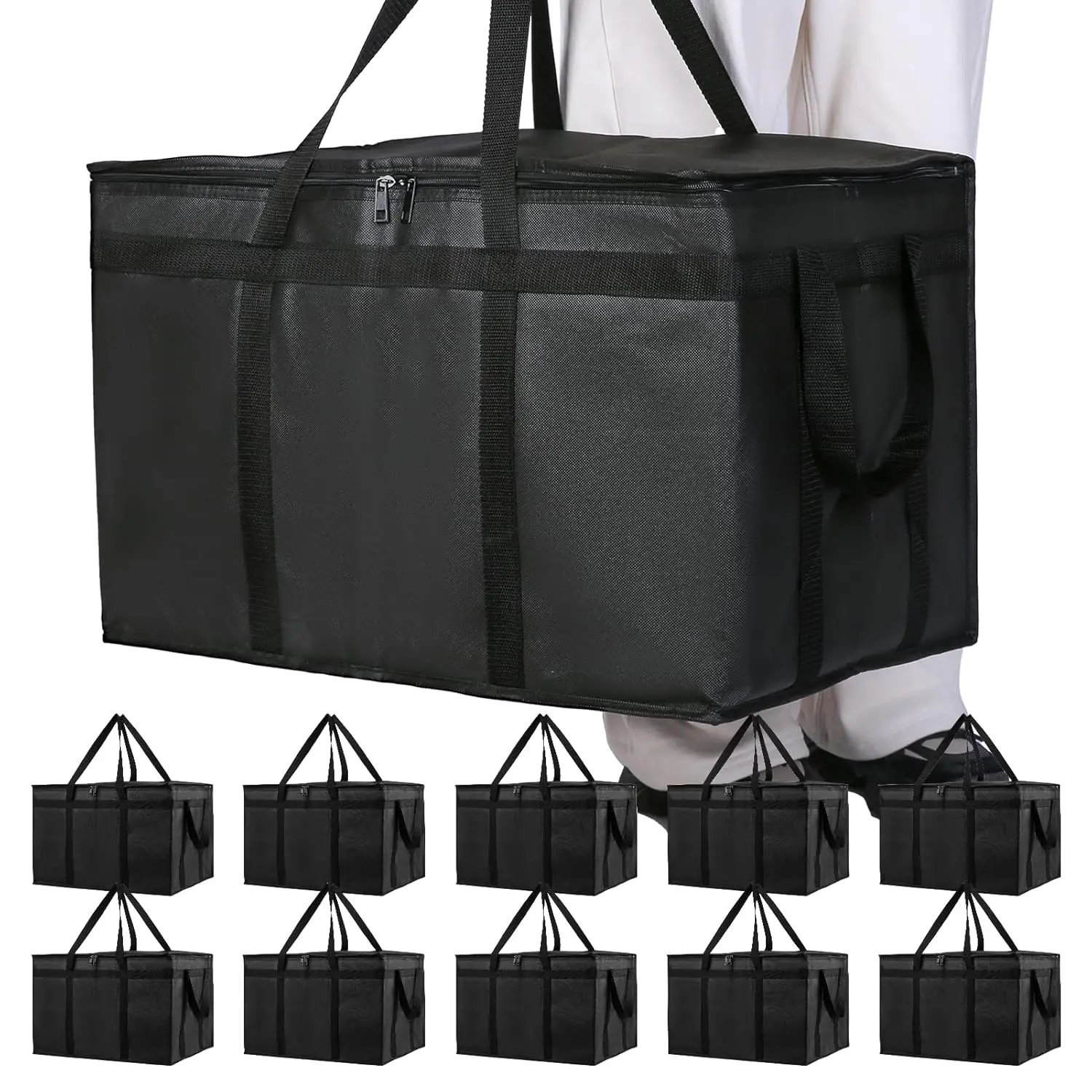 10-Pack Insulated Food Delivery Bag, XXXL Pizze Cooler Bags, Thermal Cold/Hot Styrofoam Carrier for Doordash/Travel/Shopping/Catering/Car, Warmer/Frozen, Dashers Door Dash Accessories