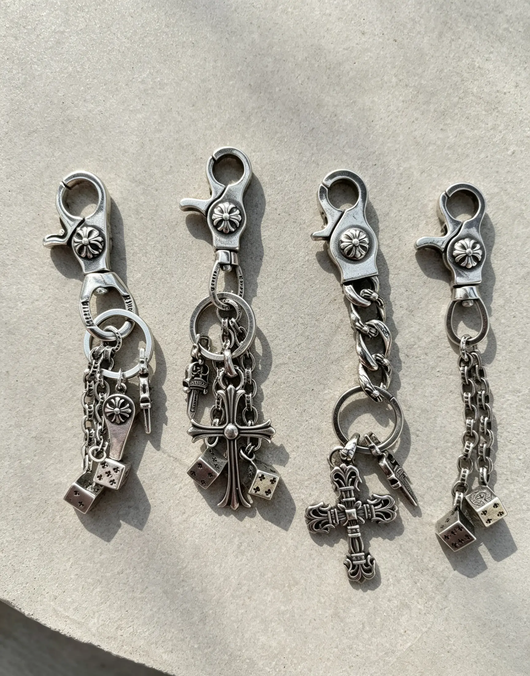 Y2K Stainless Steel Keychain with Cross and Dice Whistle Charms - Durable and Stylish Accessory for Everyday Use
