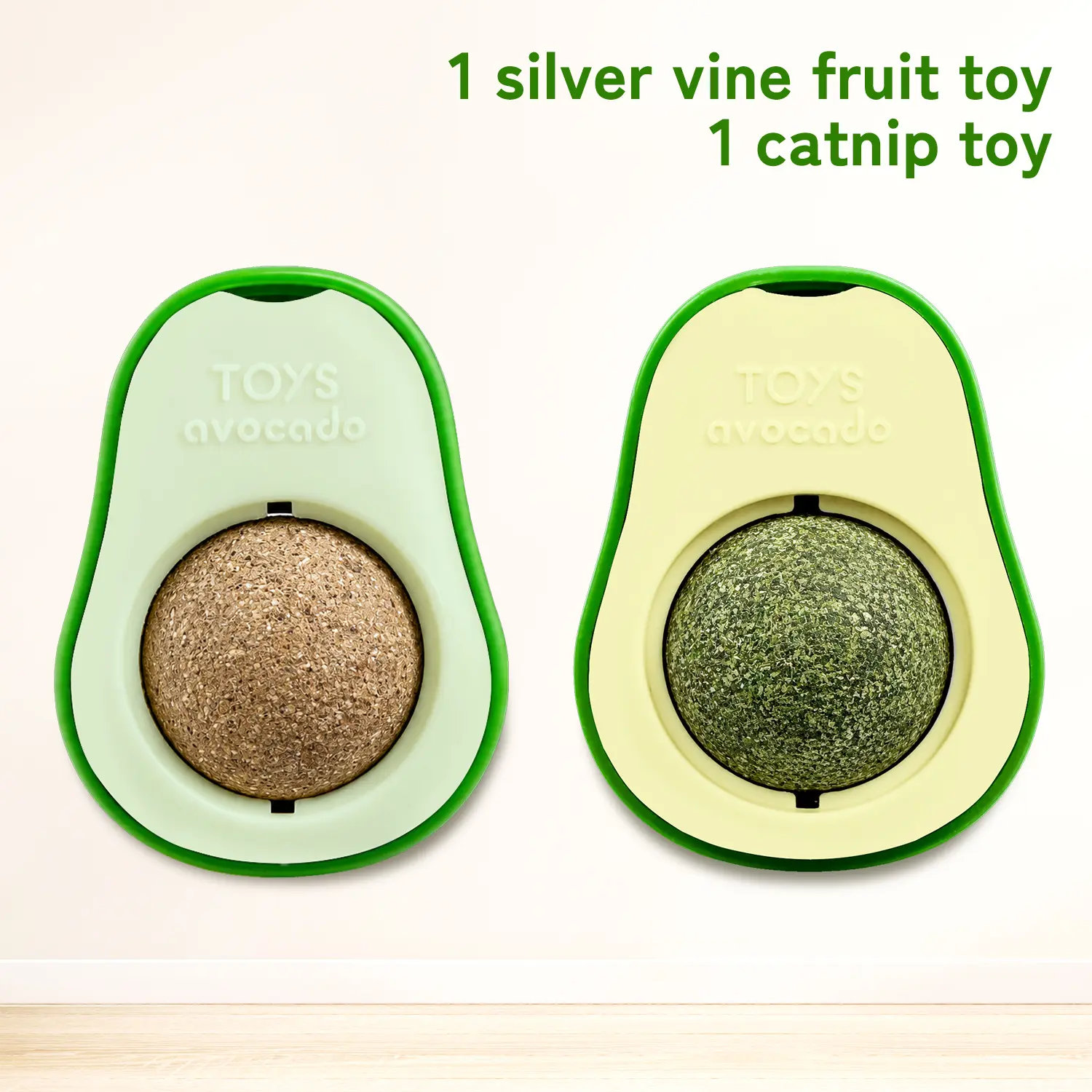Wall Mounted Catnip & Silvervine Cat Toy for Cats, Avocado and Gall Fruit Licking Ball, Interactive Chew Toy for Bored Indoor Cats