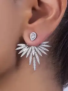 Punk Crystal Wing Earrings Crystal Ear Jacket Earrings Gold Cz Teardrop Stud Earrings Rhinestone Angel Wing Earrings Cz Wing Jacket Earrings Jewelry for Women Ear Crystals