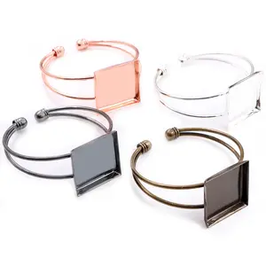 25mm Silver Plated Bronze 4 Colors Square Bangle Base Bracelet Blank Findings Tray Bezel Setting Cabochon Cameo