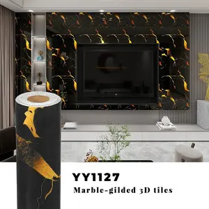 1 Roll Marble Pattern Peel and Stick Wallpaper, Thick Waterproof Oil-Proof Self-Adhesive Wall Sticker, Gold Plated Luxury Style, Easy to Trim & Cover Damaged Walls, 15.75x118 Inch for Living Room TV Wall Kitchen Bathroom Marble Backsplash Wallpaper