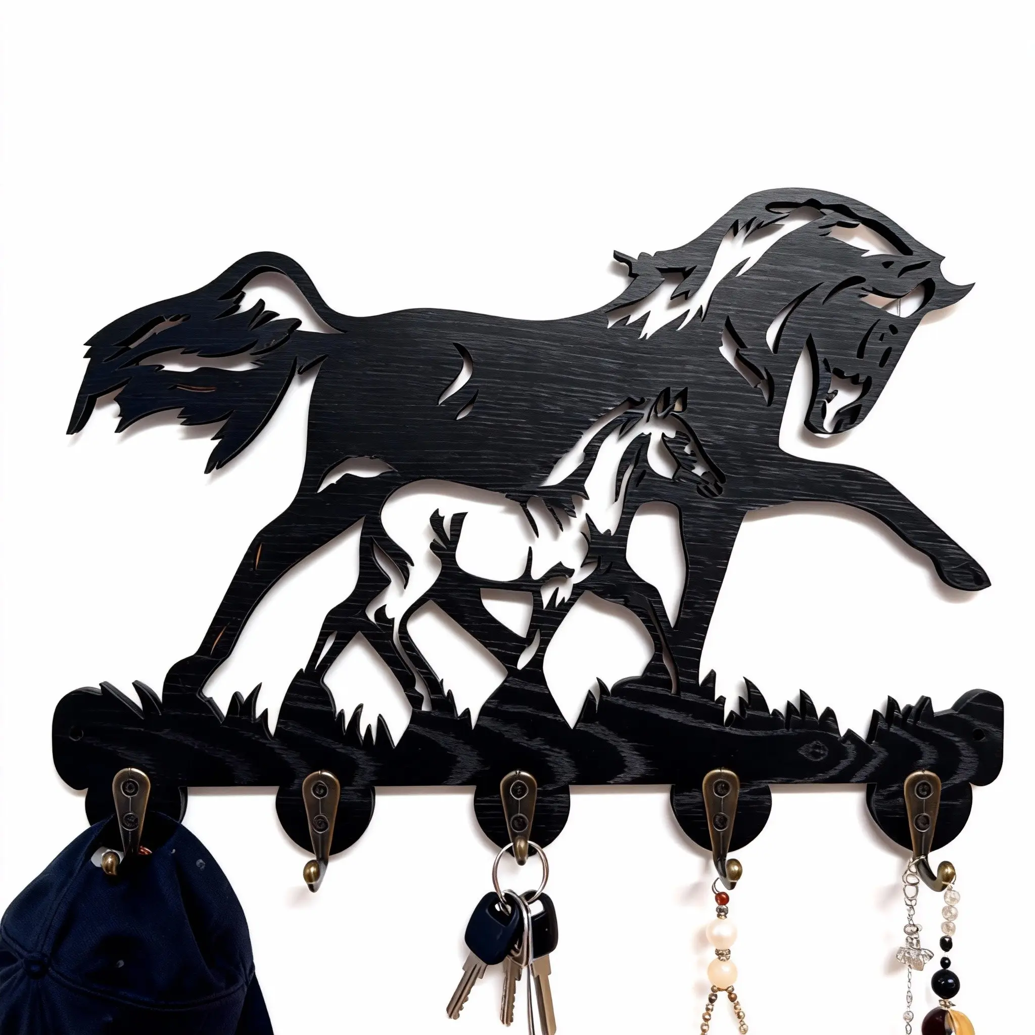 Horse-Shaped Wooden Wall Hook, 5 Hooks, Artistic Decorative Item, Wall Mounted Hook, Ideal for Bedroom, Living Room, Office, Gifts