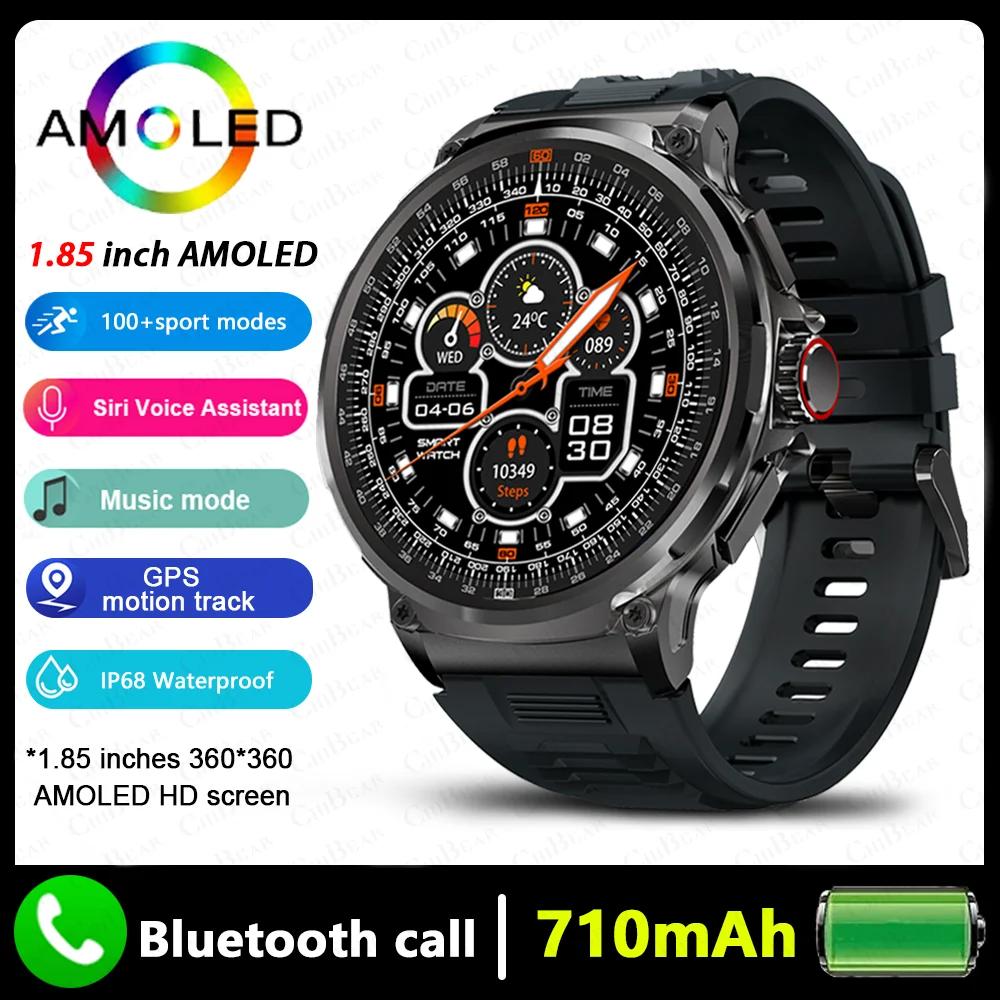 2026 IP68 Waterproof Smart Watch for Men - 1.85" Display, 710mAh Battery, GPS + Bluetooth Call, Heart Rate Monitor Watch