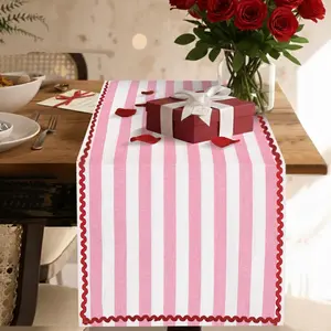 Folkulture Table Runner 90 inches Long| Vertical Striped White & Pink Table Runner for Dining Room| 100% Cotton, Machine Washable, Farmhouse Table Runner for Hannah Montana Party Decora