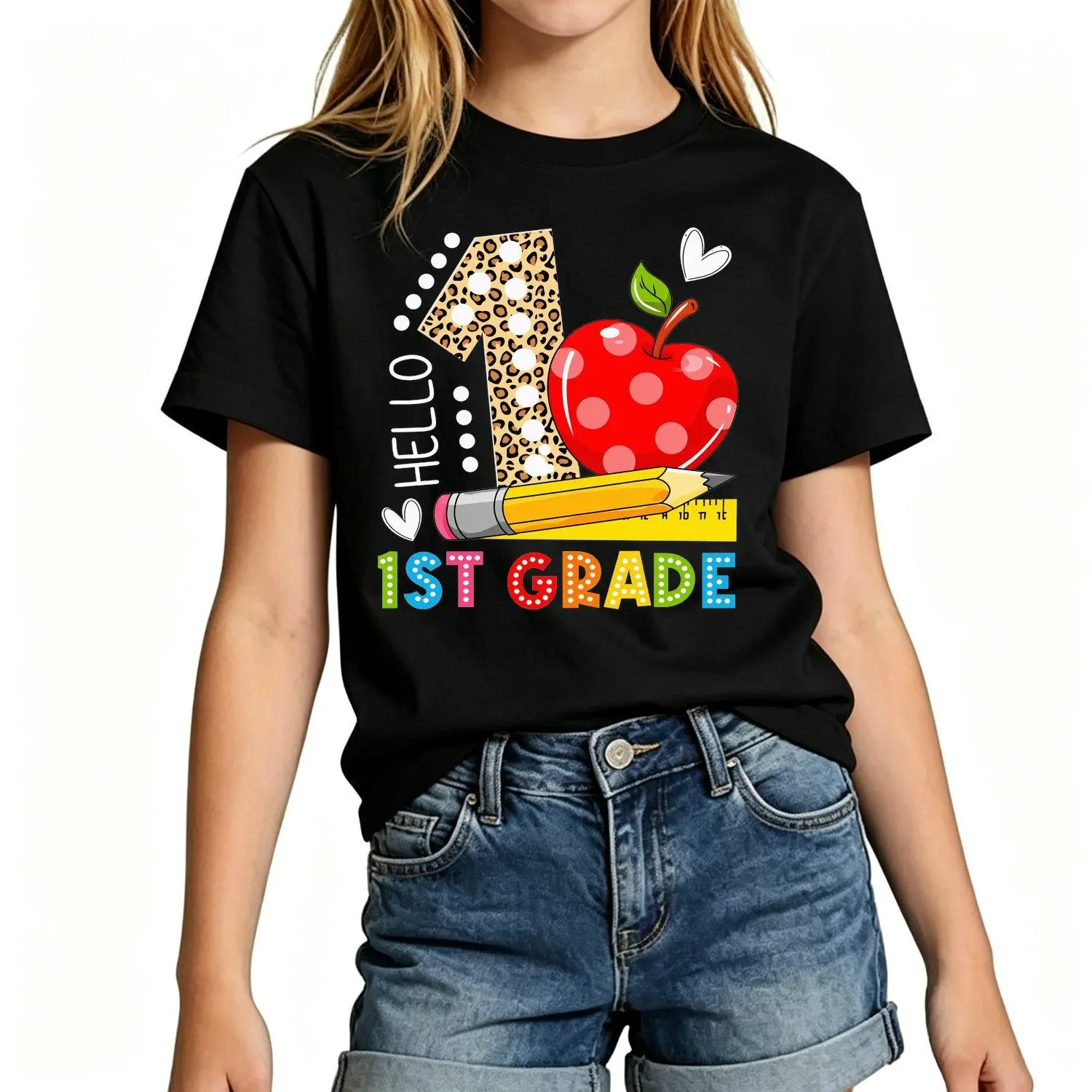 First Grade Back To School Cute Graphic Tee Fun School Theme Print Soft Breathable Short Sleeve Kids T Shirt Playful Casual Outfit