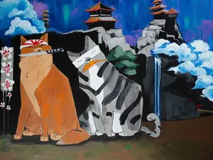 The Meow Brothers, Signed Canvas Print 12inx18in
