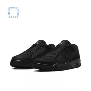 All Black Suede and Mesh Low-Top Retro Basketball Shoes