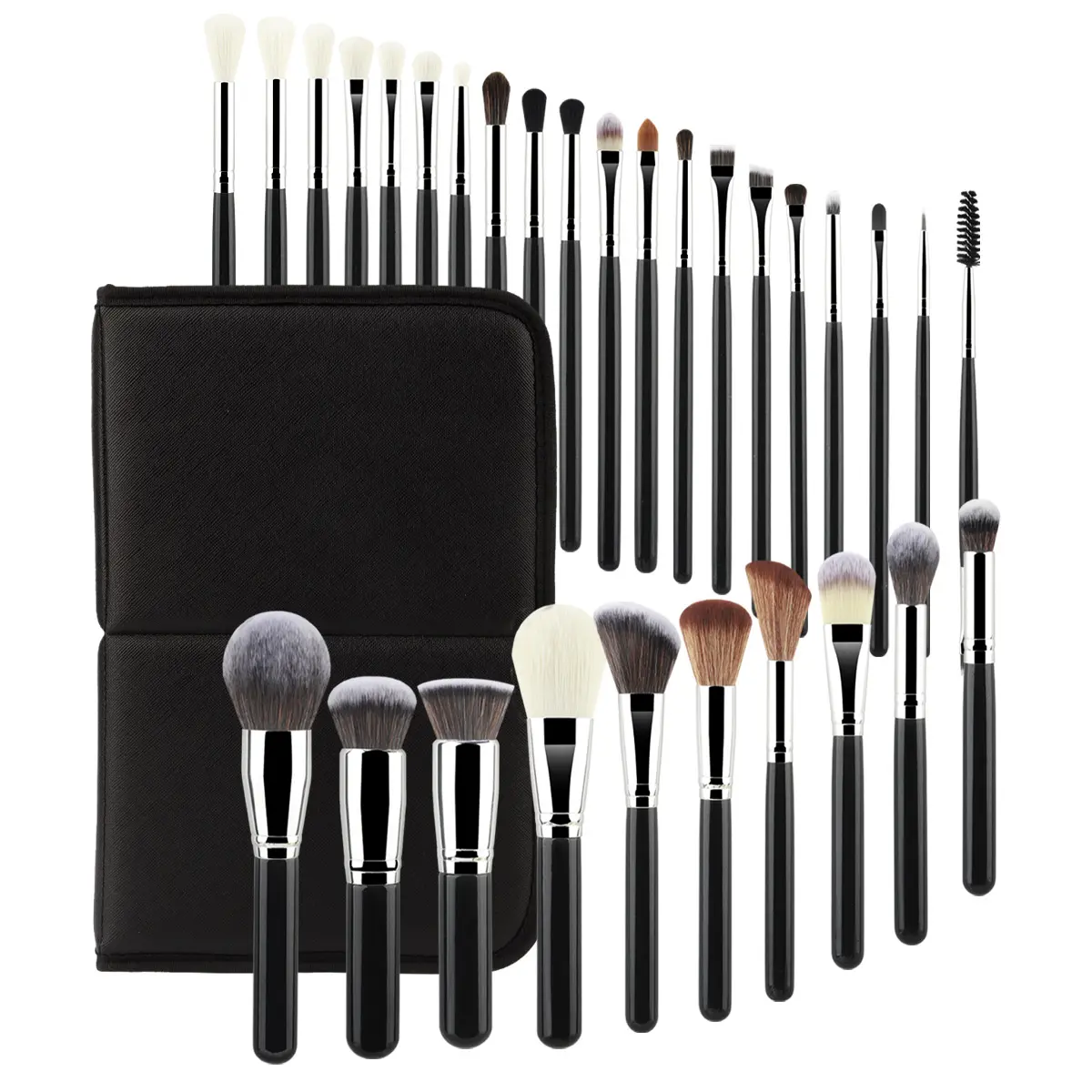 30pcs Professional Makeup Brush Set, Eye Shadow & Nose Contour Brushes, High-End Makeup Artist Portable Makeup Brush Kit，Folding Travel Cases Makeup Brushes Stand-up Cosmetic Bag Artist Storage，Makeup Artist Cosmetic Case Leather Handbag Black