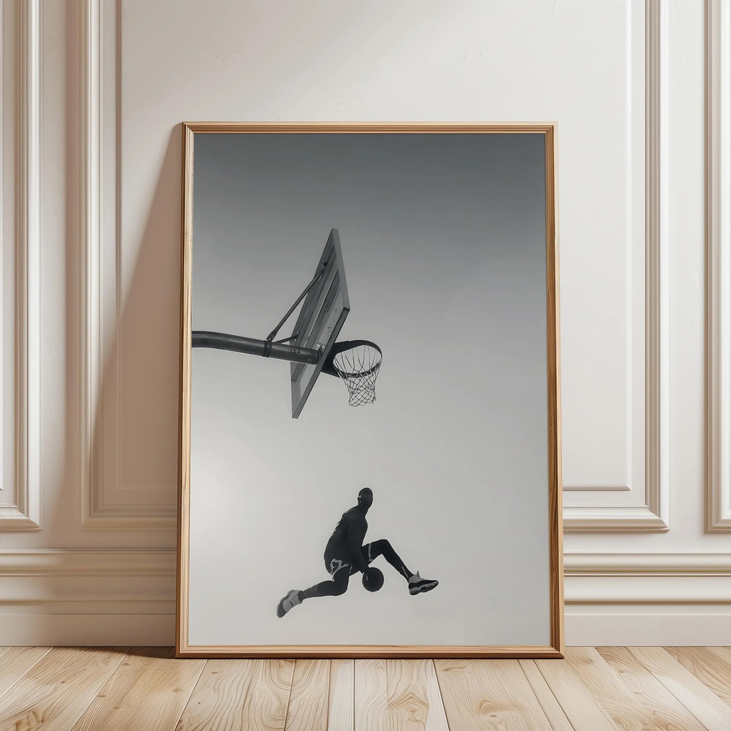 [SALE UP TO 40%] [Unframed] Black White Basketball Poster, Dunk Action Sports Wall Art, Minimal Basketball Print