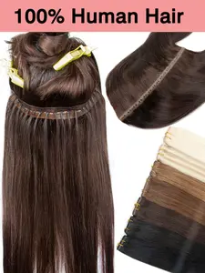 Butterfly Weft Hair Extensions Human Hair Invisible Flat PU with Hole Twin Tabs Hair Weft 12-24inch Microlink Application 40-50g
