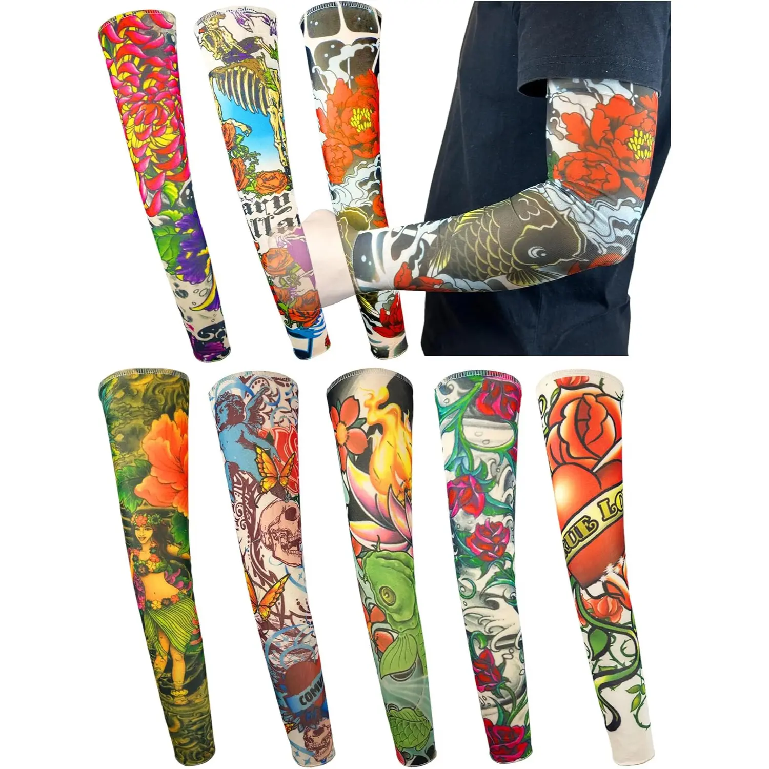 8 Pack Tattoo Arm Sleeves Stretch Sleeve Covers for Men Women