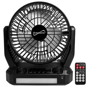 212 MAIN Supersonic Solar-Powered Rechargeable Bluetooth Audio Speaker with Charging, FM Radio, LED Flashlight, Foldable Adjustable Fan, AUX Input, USB & Micro SD Card Compatibility