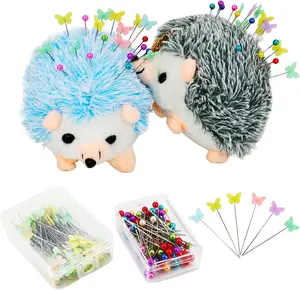 200 Pcs Flat Head Straight Pins Hedgehog Pincushion Kit, Cute Pincushion with Clear Storage Box and Quilting Pins, Colorful Head Straight Sewing Pins for Handicrafts DIY Sewing - Home Improvement.